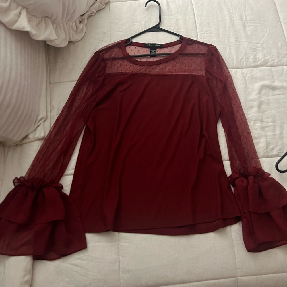 Elegant Burgundy Sheer Sleeve Top